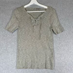 ASOS Women’s Size 8 Ribbed Lace Up Sweater Top Grey Short Sleeve NWOT